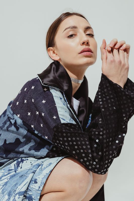 KIMONO DENIM PATCHWORK WOOL