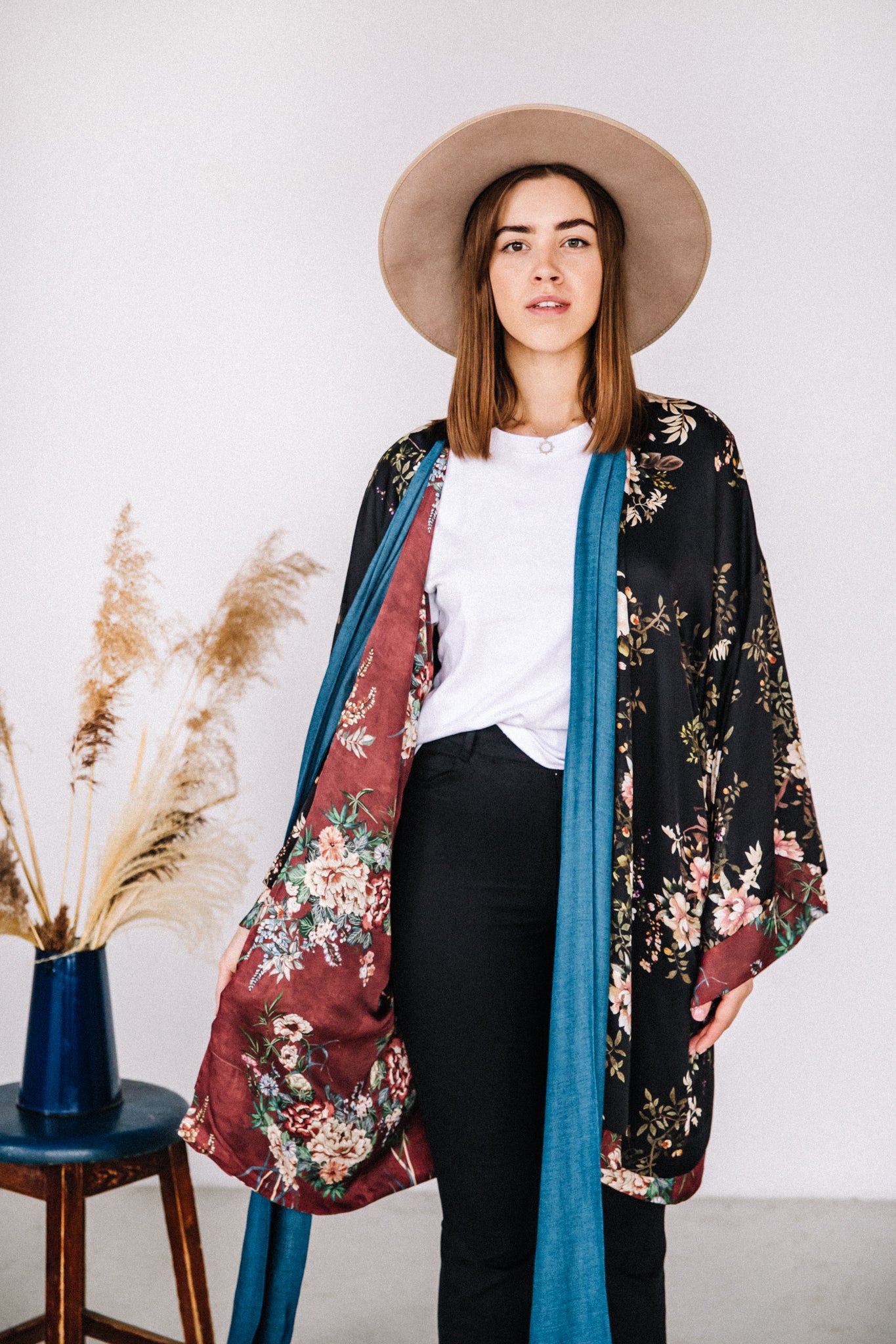 reversible kimono, reversible robe, reversible silk robe, reversible jacket, reversible kimono style coat, reversible coat